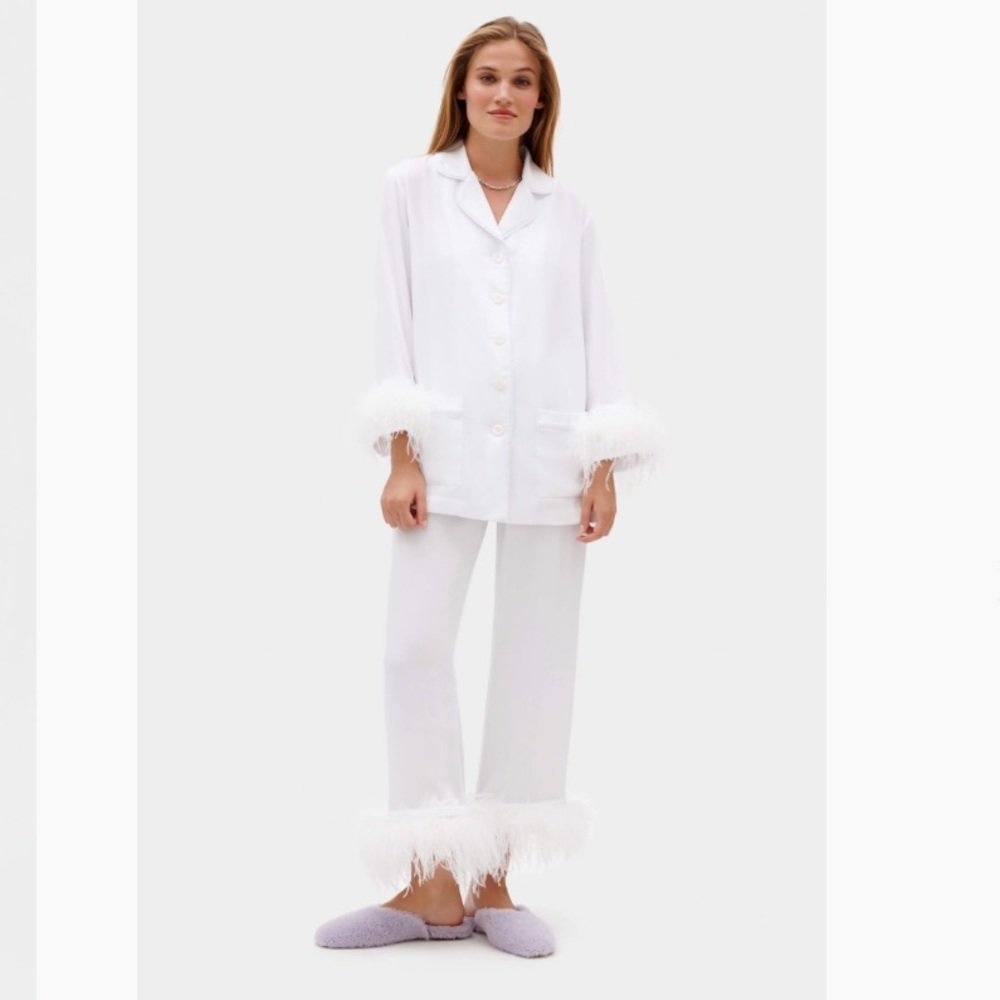 Party Pajamas Set with Double Feathers in White by Sleeper